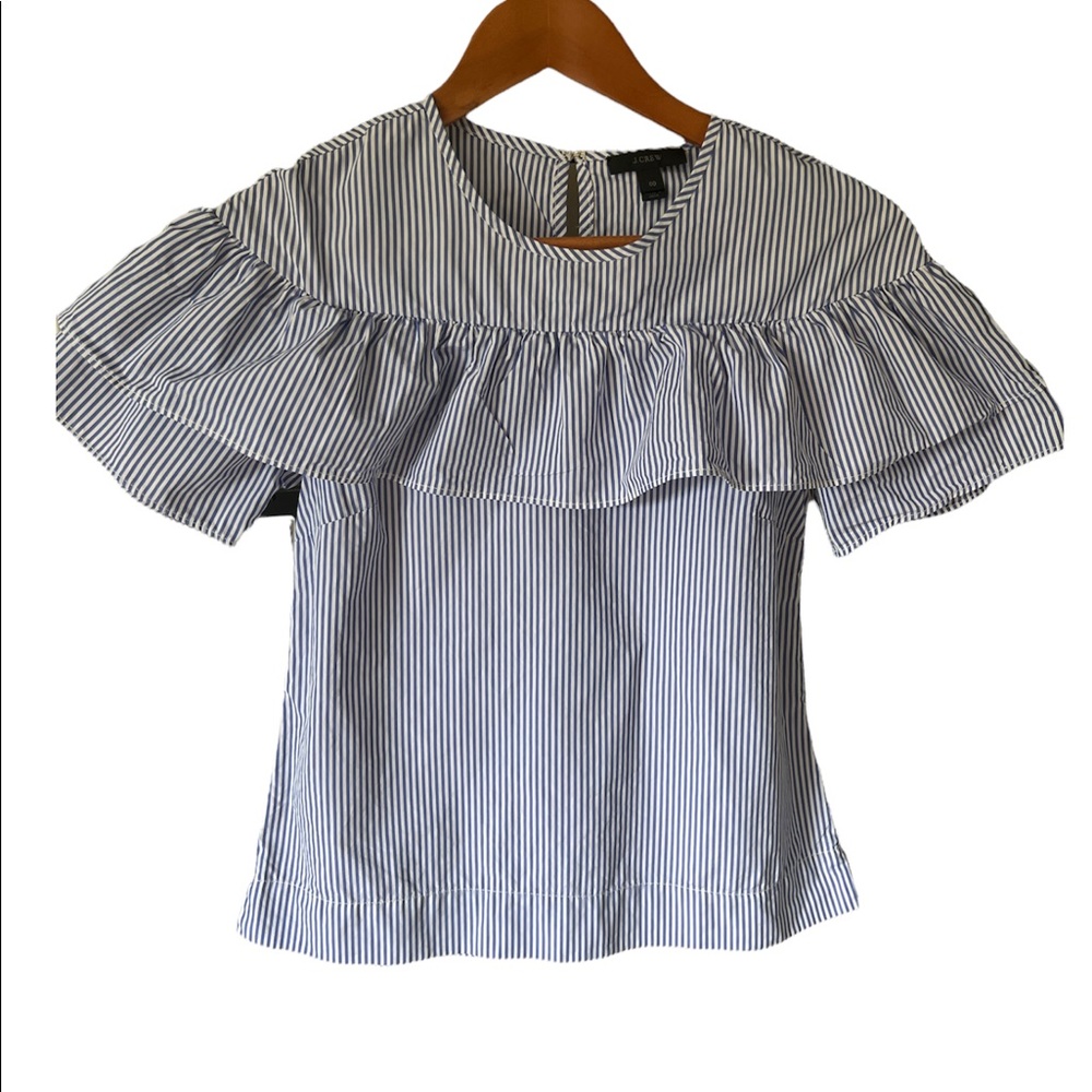 J. Crew Edie ruffle shirting style stripes blouse size 00